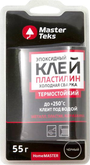Изображение товара Клей MasterTeks HomeMaster пластилин эпоксидный холодная сварка термостойкий (55г, черный)