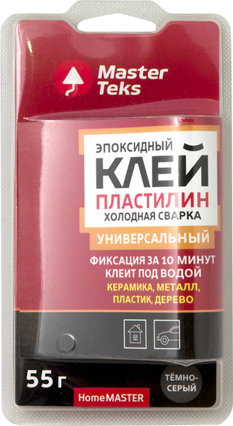 Изображение товара Клей MasterTeks HomeMaster пластилин эпоксидный холодная сварка универсальный (55г, темно-серый)