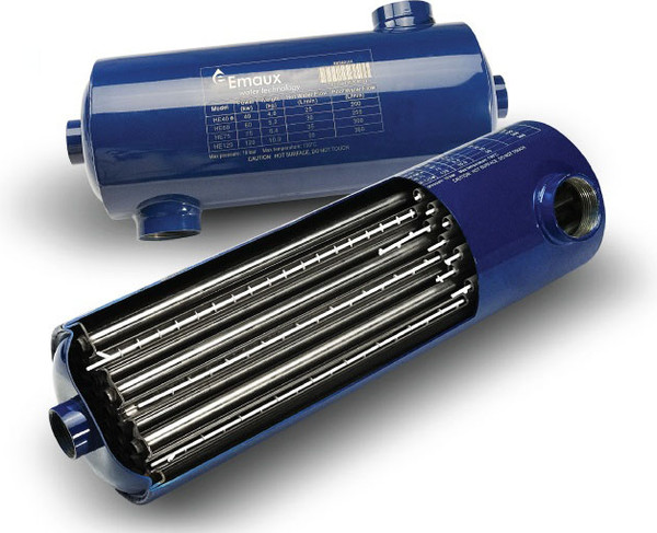 Изображение товара Теплообменник для бассейна Emaux Вертикальный HE (120Вт)