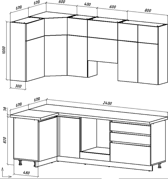 Изображение товара Кухонный гарнитур ВерсоМебель Эко Премиум 1.2x2.4 левая (белый фасадный/ст. тунис)