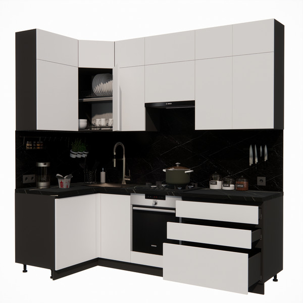 Изображение товара Кухонный гарнитур ВерсоМебель Эко Премиум 1.2x2.4 левая (белый фасадный/ст. тунис)