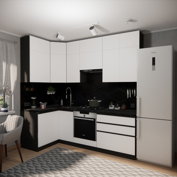 Изображение товара Кухонный гарнитур ВерсоМебель Эко Премиум 1.2x2.4 левая (белый фасадный/ст. тунис)