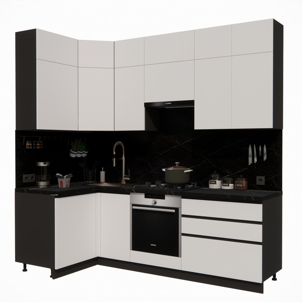 Изображение товара Кухонный гарнитур ВерсоМебель Эко Премиум 1.2x2.4 левая (белый фасадный/ст. тунис)