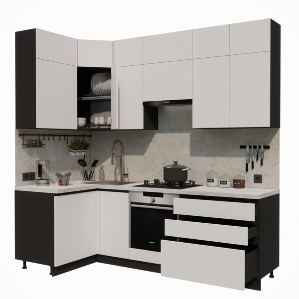 Изображение товара Кухонный гарнитур ВерсоМебель Эко Премиум 1.2x2.4 левая (белый фасадный/ст. мрамор лацио)