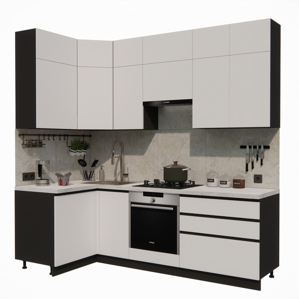 Изображение товара Кухонный гарнитур ВерсоМебель Эко Премиум 1.2x2.4 левая (белый фасадный/ст. мрамор лацио)