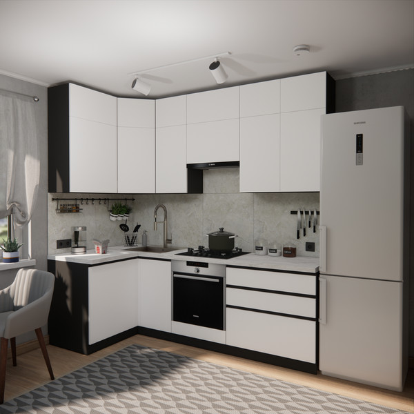 Изображение товара Кухонный гарнитур ВерсоМебель Эко Премиум 1.2x2.4 левая (белый фасадный/ст. мрамор лацио)