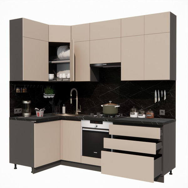 Изображение товара Кухонный гарнитур ВерсоМебель Эко Премиум 1.2x2.4 левая (глиняный серый/ст. тунис)