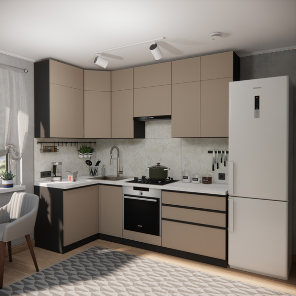 Изображение товара Кухонный гарнитур ВерсоМебель Эко Премиум 1.2x2.4 левая (глиняный серый/ст. мрамор лацио)