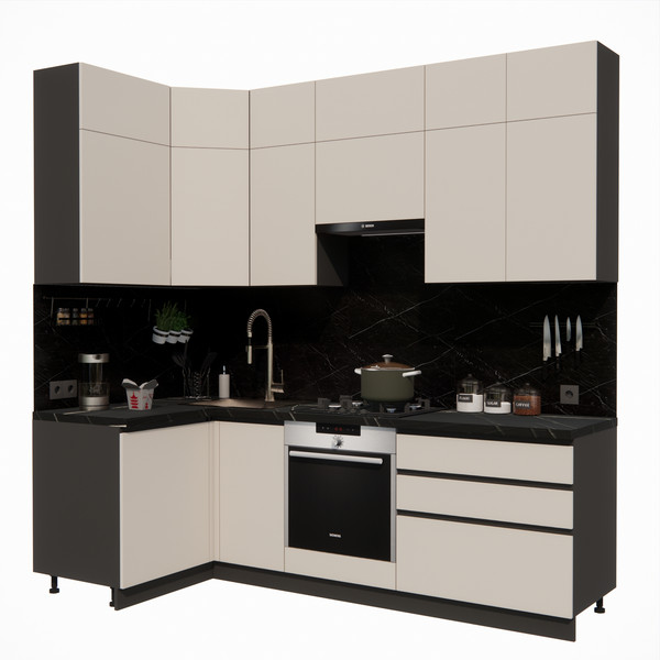 Изображение товара Кухонный гарнитур ВерсоМебель Эко Премиум 1.2x2.4 левая (кашемир/ст. тунис)