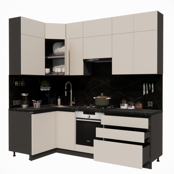 Изображение товара Кухонный гарнитур ВерсоМебель Эко Премиум 1.2x2.4 левая (кашемир/ст. тунис)