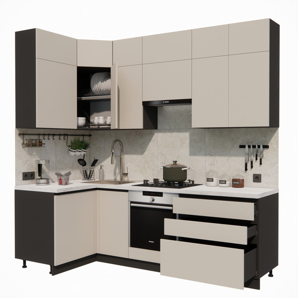 Изображение товара Кухонный гарнитур ВерсоМебель Эко Премиум 1.2x2.4 левая (кашемир/ст. мрамор лацио)