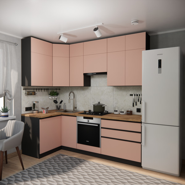 Изображение товара Кухонный гарнитур ВерсоМебель Эко Премиум 1.2x2.4 левая (пудровый/ст. дуб вотан)