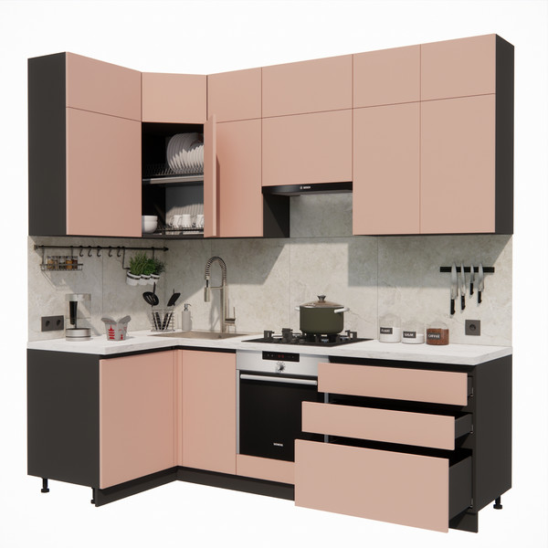 Изображение товара Кухонный гарнитур ВерсоМебель Эко Премиум 1.2x2.4 левая (пудровый/ст. мрамор лацио)