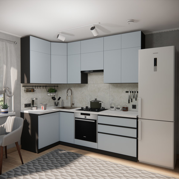 Изображение товара Кухонный гарнитур ВерсоМебель Эко Премиум 1.2x2.4 левая (сумеречный голубой/ст. мрамор лацио)