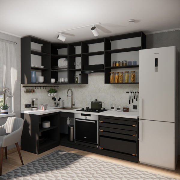 Изображение товара Кухонный гарнитур ВерсоМебель Эко Премиум 1.2x2.4 левая (сумеречный голубой/ст. мрамор лацио)