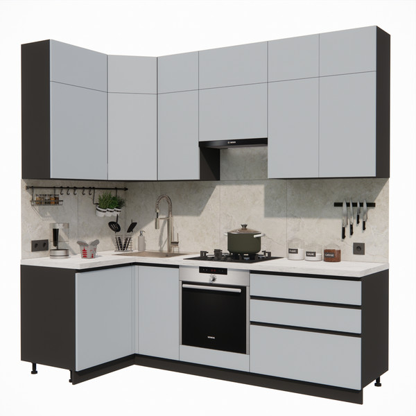 Изображение товара Кухонный гарнитур ВерсоМебель Эко Премиум 1.2x2.4 левая (сумеречный голубой/ст. мрамор лацио)