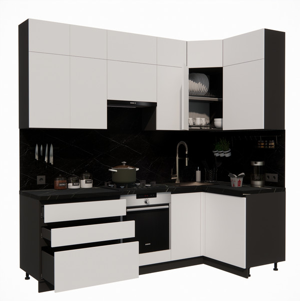 Изображение товара Кухонный гарнитур ВерсоМебель Эко Премиум 1.2x2.4 правая (белый фасадный/ст. тунис)