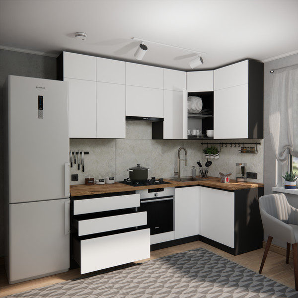 Изображение товара Кухонный гарнитур ВерсоМебель Эко Премиум 1.2x2.4 правая (белый фасадный/ст. дуб вотан)