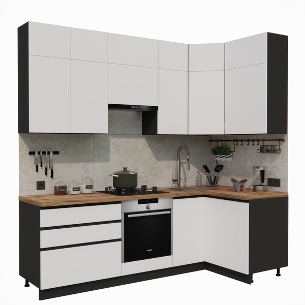 Изображение товара Кухонный гарнитур ВерсоМебель Эко Премиум 1.2x2.4 правая (белый фасадный/ст. дуб вотан)