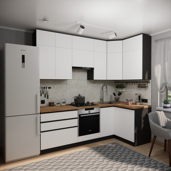 Изображение товара Кухонный гарнитур ВерсоМебель Эко Премиум 1.2x2.4 правая (белый фасадный/ст. дуб вотан)