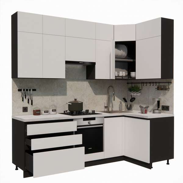 Изображение товара Кухонный гарнитур ВерсоМебель Эко Премиум 1.2x2.4 правая (белый фасадный/ст. мрамор лацио)