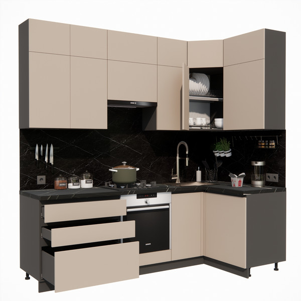 Изображение товара Кухонный гарнитур ВерсоМебель Эко Премиум 1.2x2.4 правая (глиняный серый/ст. тунис)