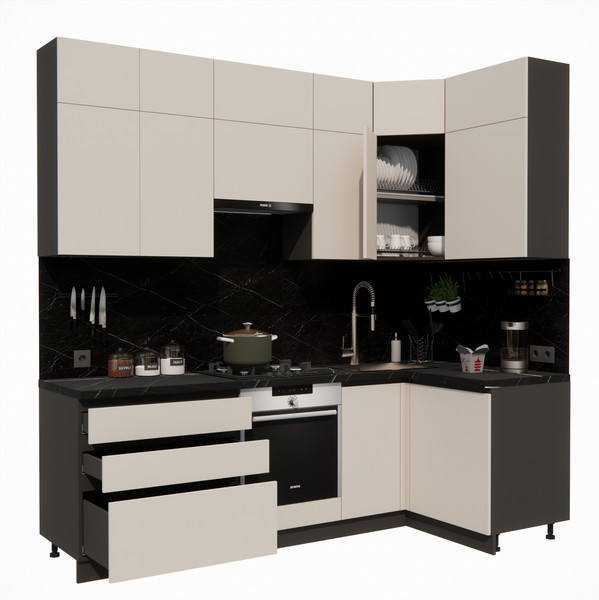 Изображение товара Кухонный гарнитур ВерсоМебель Эко Премиум 1.2x2.4 правая (кашемир/ст. тунис)