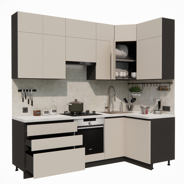 Изображение товара Кухонный гарнитур ВерсоМебель Эко Премиум 1.2x2.4 правая (кашемир/ст. мрамор лацио)