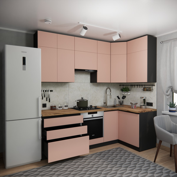 Изображение товара Кухонный гарнитур ВерсоМебель Эко Премиум 1.2x2.4 правая (пудровый/ст. дуб вотан)