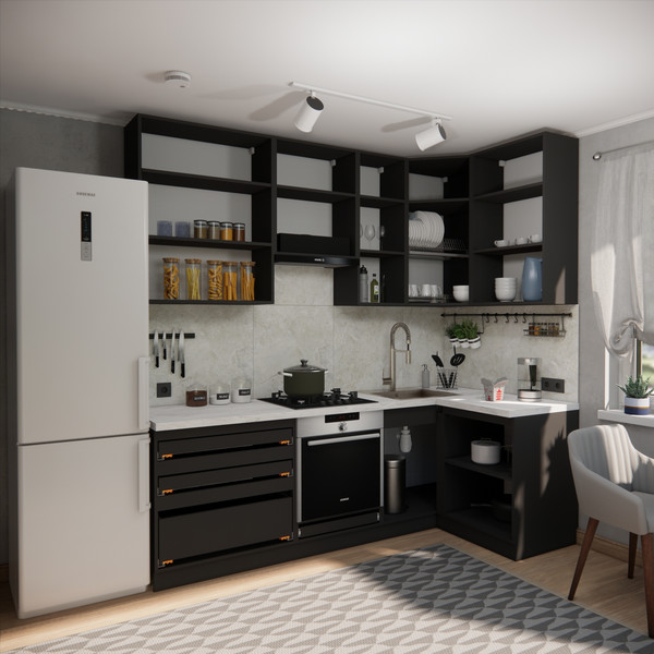 Изображение товара Кухонный гарнитур ВерсоМебель Эко Премиум 1.2x2.4 правая (пудровый/ст. мрамор лацио)