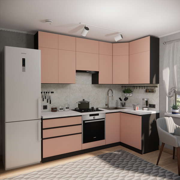 Изображение товара Кухонный гарнитур ВерсоМебель Эко Премиум 1.2x2.4 правая (пудровый/ст. мрамор лацио)