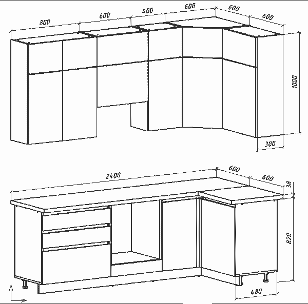 Изображение товара Кухонный гарнитур ВерсоМебель Эко Премиум 1.2x2.4 правая (сумеречный голубой/ст. тунис)