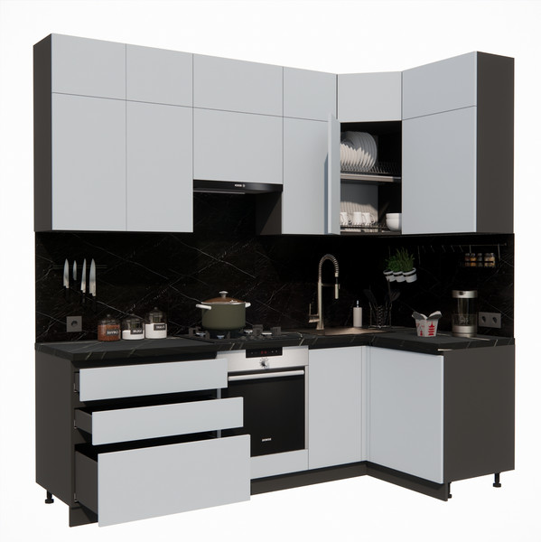 Изображение товара Кухонный гарнитур ВерсоМебель Эко Премиум 1.2x2.4 правая (сумеречный голубой/ст. тунис)