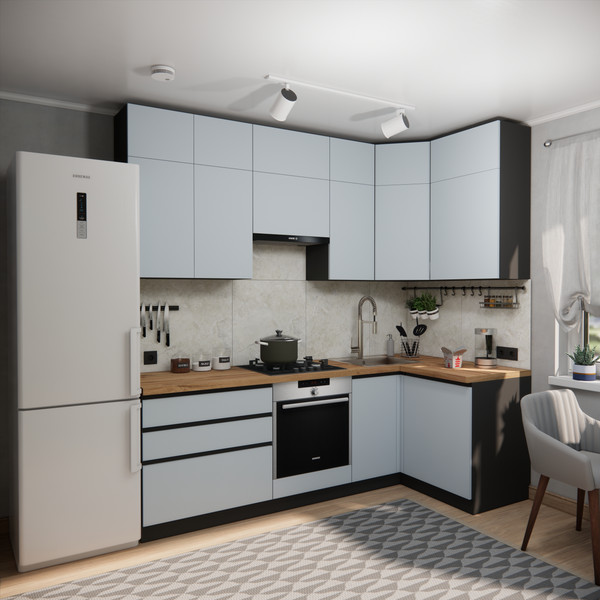 Изображение товара Кухонный гарнитур ВерсоМебель Эко Премиум 1.2x2.4 правая (сумеречный голубой/ст. дуб вотан)