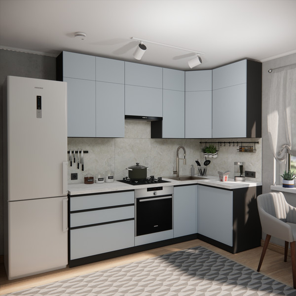 Изображение товара Кухонный гарнитур ВерсоМебель Эко Премиум 1.2x2.4 правая (сумеречный голубой/ст. мрамор лацио)