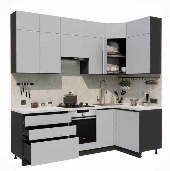 Изображение товара Кухонный гарнитур ВерсоМебель Эко Премиум 1.2x2.4 правая (сумеречный голубой/ст. мрамор лацио)