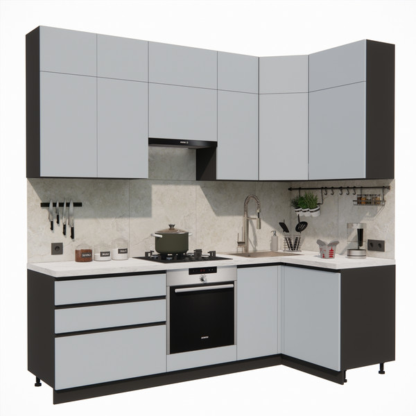 Изображение товара Кухонный гарнитур ВерсоМебель Эко Премиум 1.2x2.4 правая (сумеречный голубой/ст. мрамор лацио)