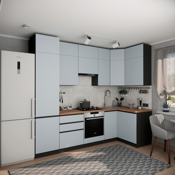 Изображение товара Кухонный гарнитур ВерсоМебель Эко Премиум 1.2x2.7 правая (сумеречный голубой/ст. дуб вотан)