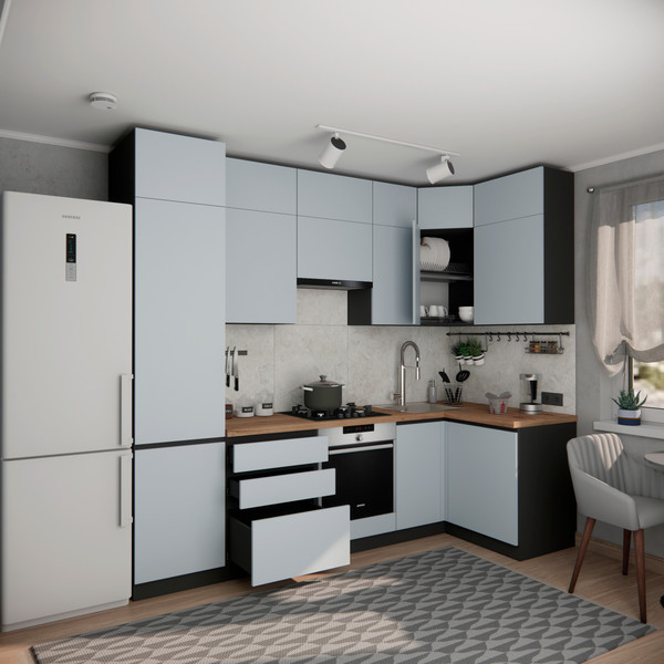 Изображение товара Кухонный гарнитур ВерсоМебель Эко Премиум 1.2x2.7 правая (сумеречный голубой/ст. дуб вотан)