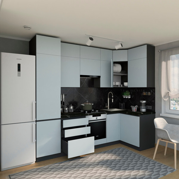 Изображение товара Кухонный гарнитур ВерсоМебель Эко Премиум 1.2x2.7 правая (сумеречный голубой/ст. тунис)