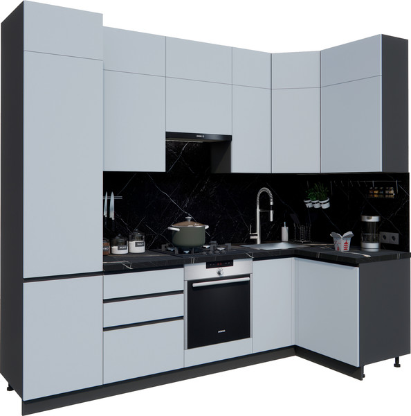 Изображение товара Кухонный гарнитур ВерсоМебель Эко Премиум 1.2x2.7 правая (сумеречный голубой/ст. тунис)