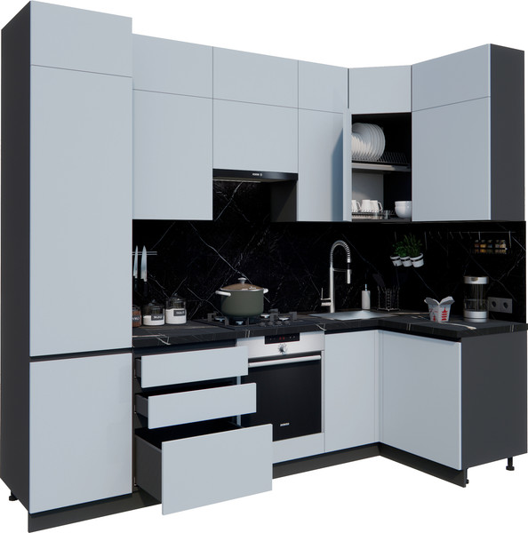 Изображение товара Кухонный гарнитур ВерсоМебель Эко Премиум 1.2x2.7 правая (сумеречный голубой/ст. тунис)