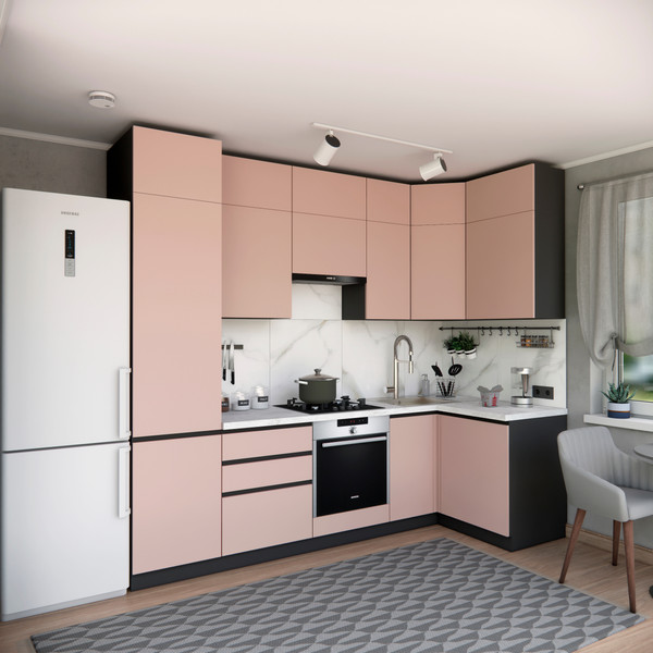 Изображение товара Кухонный гарнитур ВерсоМебель Эко Премиум 1.2x2.7 правая (пудровый/ст. мрамор лацио)