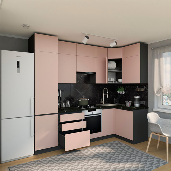 Изображение товара Кухонный гарнитур ВерсоМебель Эко Премиум 1.2x2.7 правая (пудровый/ст. тунис)