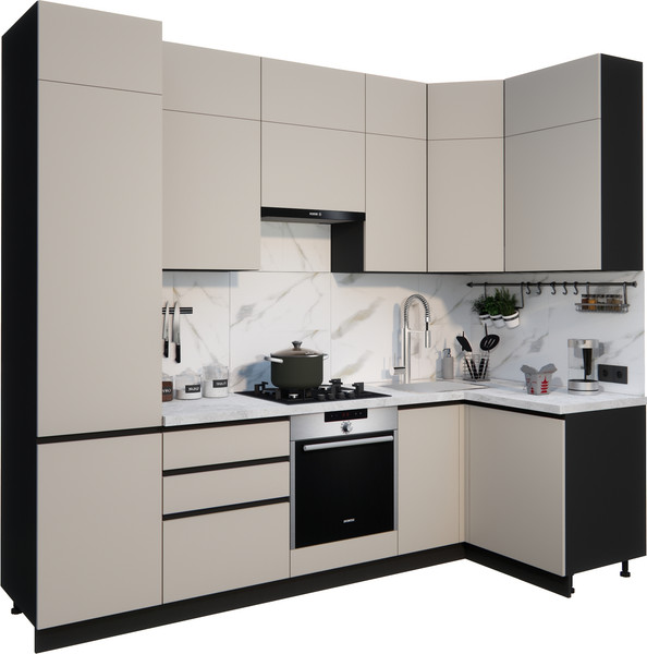 Изображение товара Кухонный гарнитур ВерсоМебель Эко Премиум 1.2x2.7 правая (кашемир/ст. мрамор лацио)