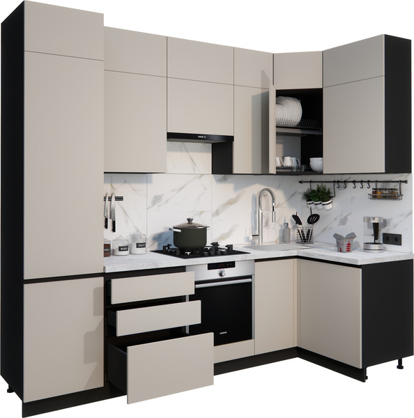 Изображение товара Кухонный гарнитур ВерсоМебель Эко Премиум 1.2x2.7 правая (кашемир/ст. мрамор лацио)