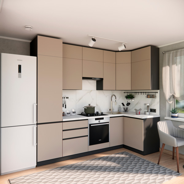 Изображение товара Кухонный гарнитур ВерсоМебель Эко Премиум 1.2x2.7 правая (глиняный серый/ст. мрамор лацио)