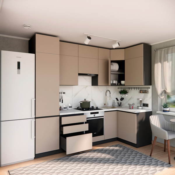 Изображение товара Кухонный гарнитур ВерсоМебель Эко Премиум 1.2x2.7 правая (глиняный серый/ст. мрамор лацио)