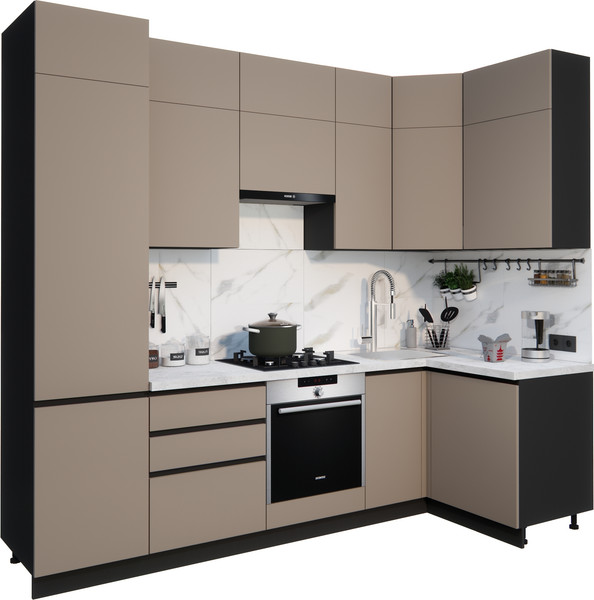 Изображение товара Кухонный гарнитур ВерсоМебель Эко Премиум 1.2x2.7 правая (глиняный серый/ст. мрамор лацио)