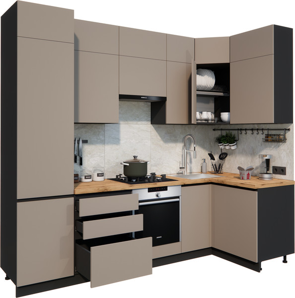 Изображение товара Кухонный гарнитур ВерсоМебель Эко Премиум 1.2x2.7 правая (глиняный серый/ст. дуб вотан)